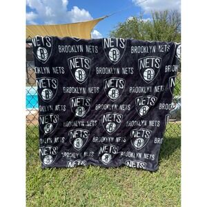 NBA Brooklyn Nets Plush Throw Blanket Black White Logo Fleece Basketball Bedding